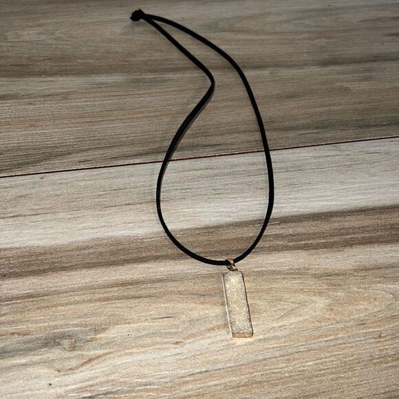 Rectangle Druzy Genuine Crystal Quartz Pendant Necklace Gold Tone On Cord NWOT - Picture 2 of 7